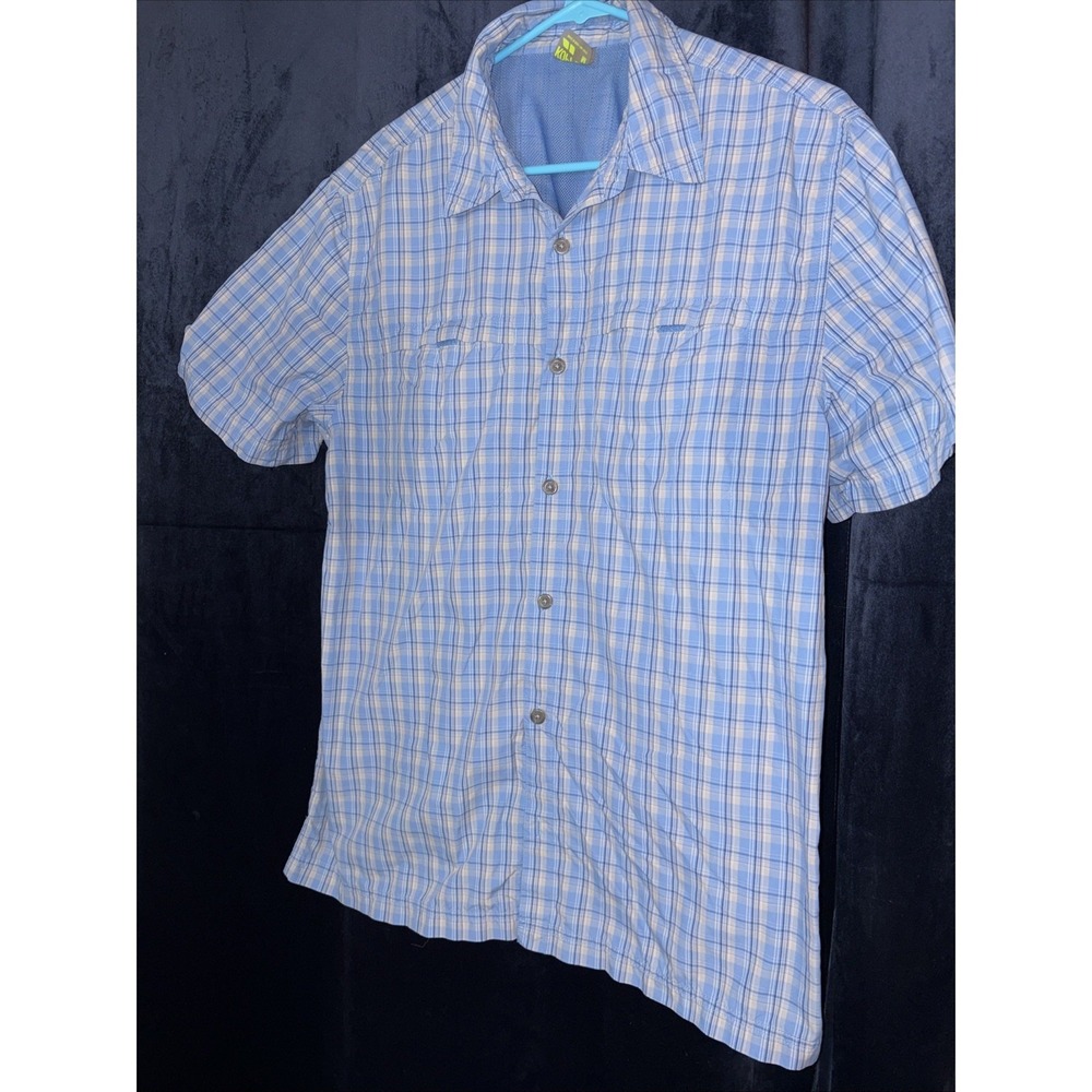 Men's Koppen Vented Outdoor Shirt Size ML Button Down Short Sleeve Nylon Blue